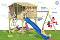 Kinder im Garten, Spielhaus, Spielgeräte für Kinder, Delta Gartenholz