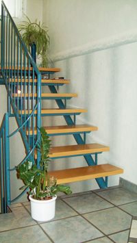 Treppe mit Grünpflanzen, Treppe mit farbigem Handlauf, Kenngott