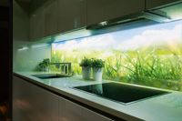Beleuchtete Küchenrückwand mit Grasebene, Glasprinter