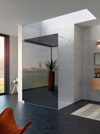 Dusche mit verspiegelter Rauchglas-Wand, KINEQUARTZ®, Kinedo