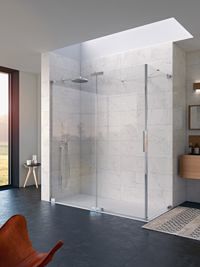 Begehbare Dusche mit Lichtschacht, Barrierefreies Badezimmer mit offenem Duschbereich, KINEQUARTZ®, Kinedo